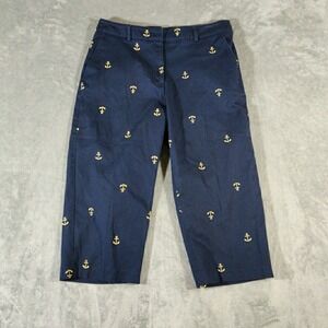 Kim Rogers Petite Pants Womens‎ 12p Blue Cropped Nautical Embroidered Anchors